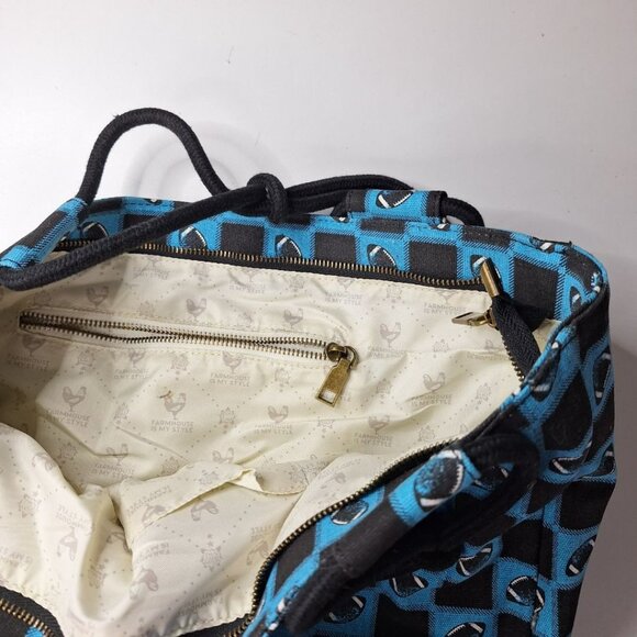 Football Tote Bag Purse Rope Handles Canvas Blue Black Zipper Farmhouse Style - Picture 11 of 12